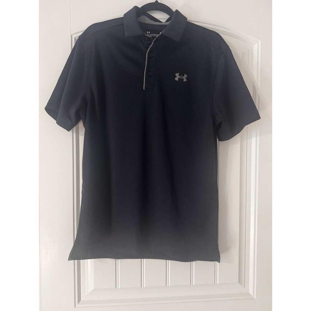 Under Armour Tech Polo Men’s Medium Black Gray Loose Fit Golf Shirt NWT